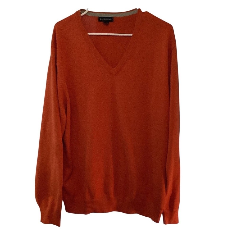 Lands' End Men's XL Tall Rust Orange V-Neck Pullover Sweater Preppy